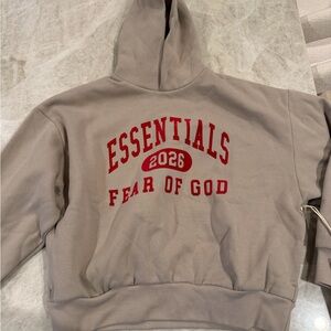 Fear of God Essentials Hoodie - Smoke Grey with Red Lettering